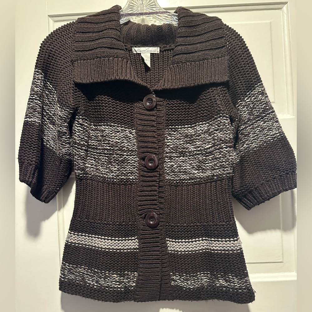 Kenneth Cole brown sweater with cinched waist. Size Petite XS.